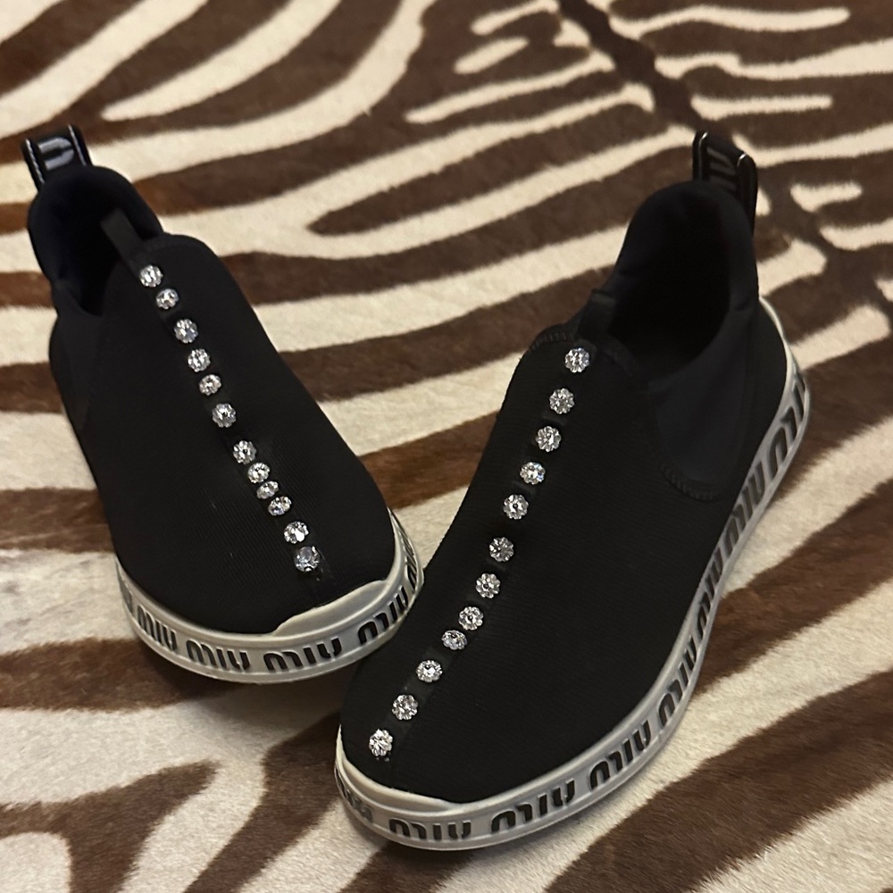 Miu Miu Black Sneakers with Silver Accents